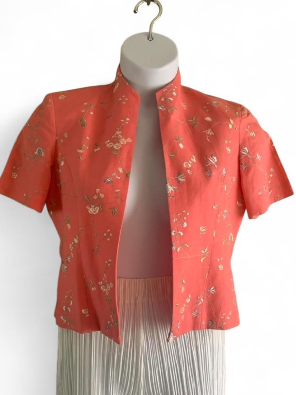 Coquette Coral Floral Mandarin-Collar Short Jacket by Positive Attitudes size 6